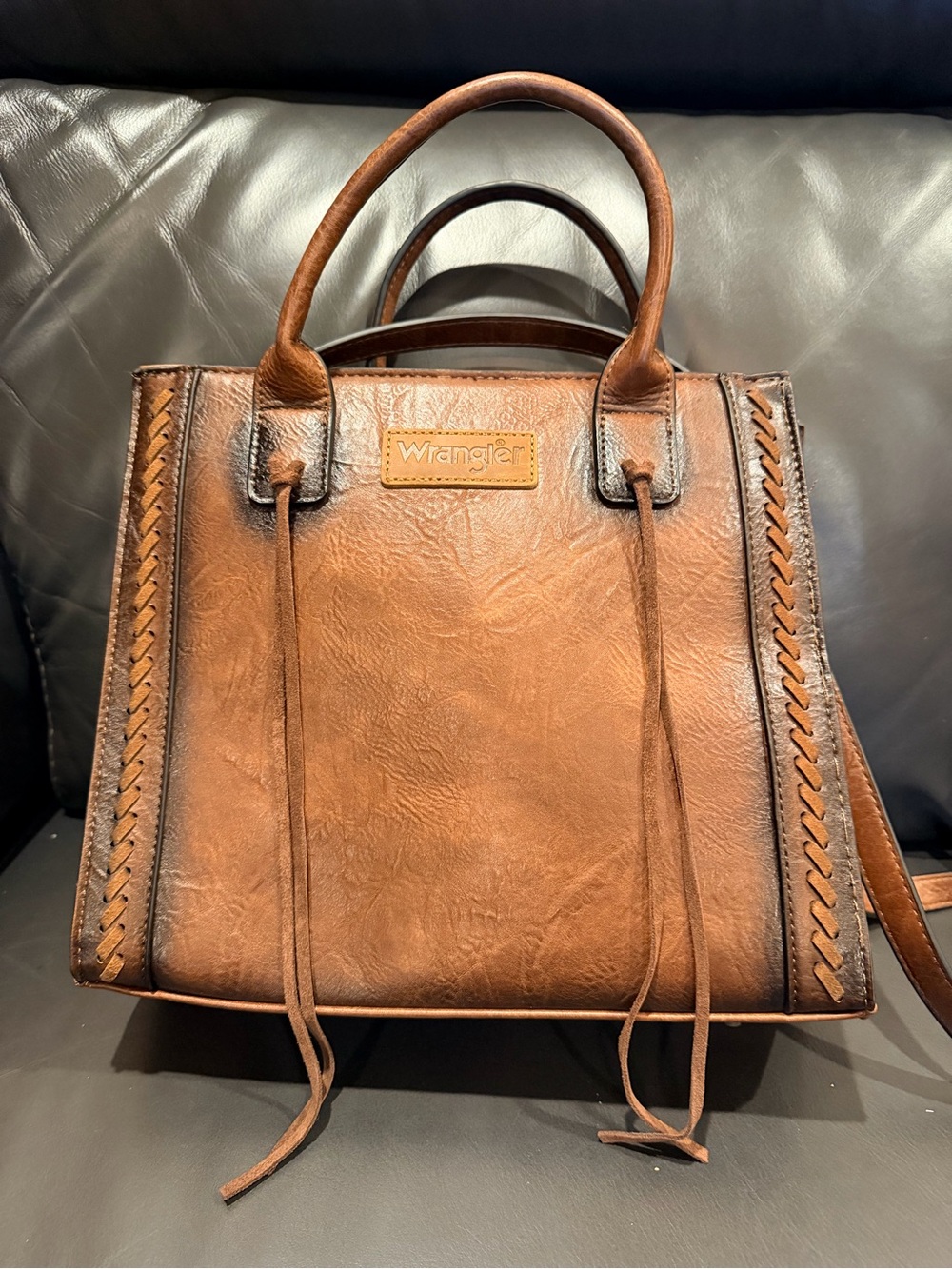 Wrangler Brown Braided-Trim Top-Handle Satchel